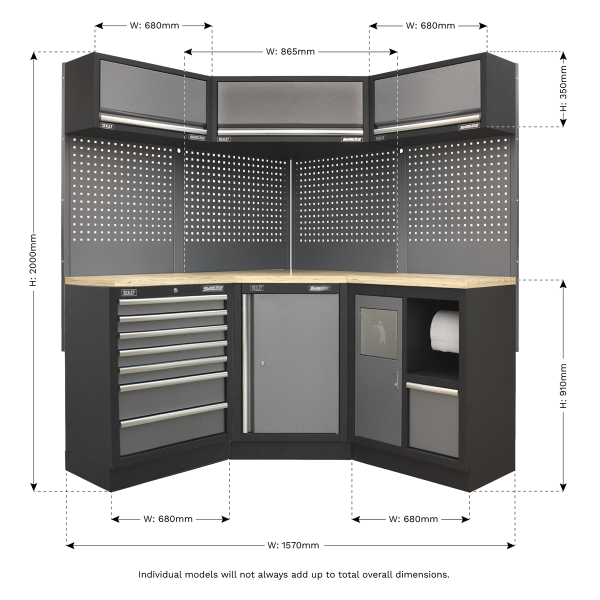 Sealey APMSSTACK08W Superline PRO® Corner Storage System with Wood Worktop 1.55m