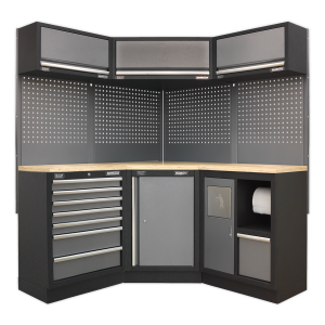 Sealey APMSSTACK08W Superline PRO® Corner Storage System with Wood Worktop 1.55m