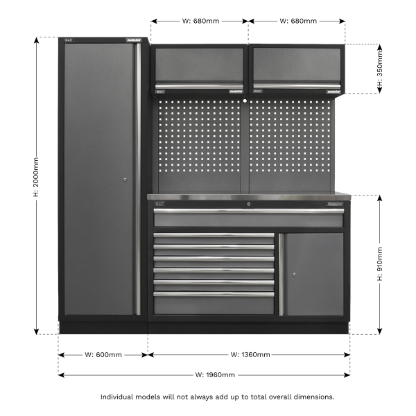 Sealey APMSSTACK09SS Superline PRO® Storage System with Stainless Steel Worktop 1.96m