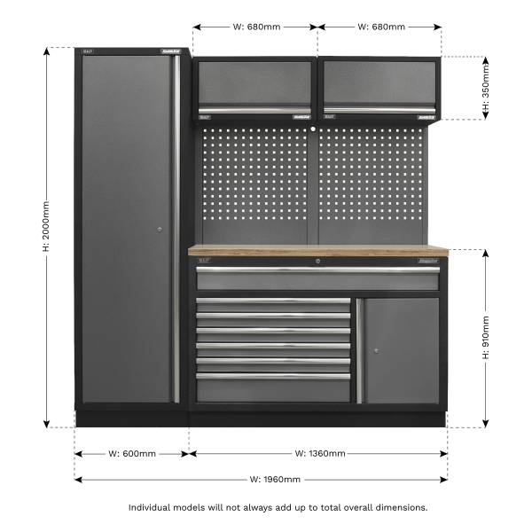 Sealey APMSSTACK09W Superline PRO® Storage System with Pressed Wood Worktop 1.96m