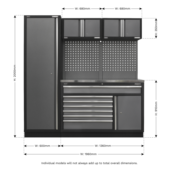 Sealey APMSSTACK10SS Superline PRO® Storage System with Stainless Steel Worktop 1.96m