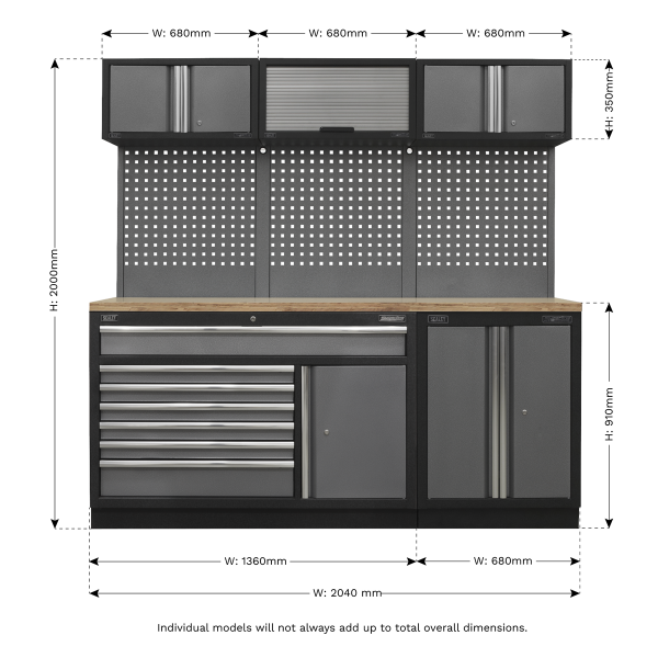 Sealey APMSSTACK11W Superline PRO® Storage System with Pressed Wood Worktop 2.04m