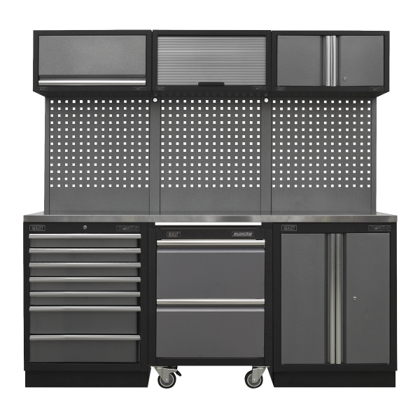 Sealey APMSSTACK12SS Superline PRO® Storage System with Stainless Steel Worktop 2.04m