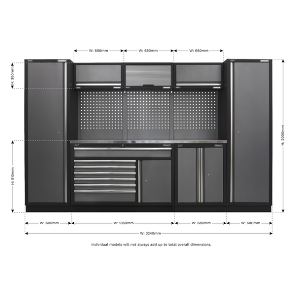 Sealey APMSSTACK13SS Superline PRO® Storage System with Stainless Steel Worktop 3.24m