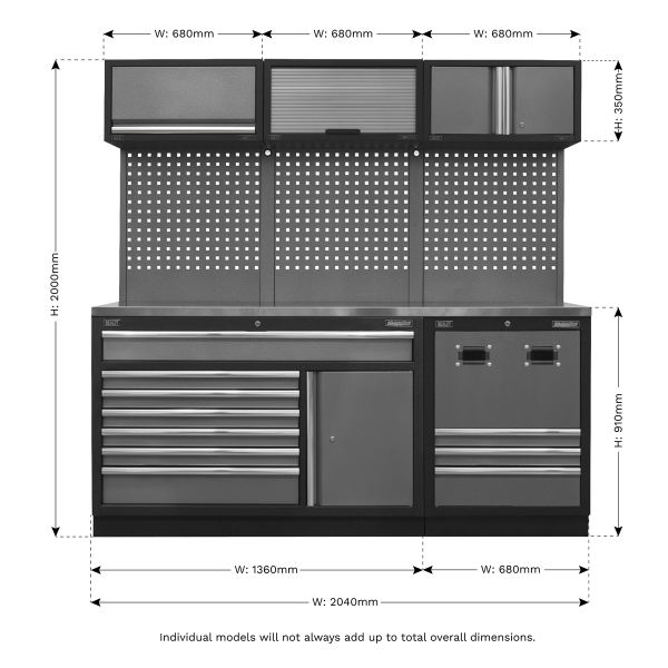 Sealey APMSSTACK14SS Superline PRO® Modular Storage System Combo with Stainless Steel Worktop Sealey APMSSTACK14SS Superline PRO® Modular Storage System Combo with Stainless Steel Worktop