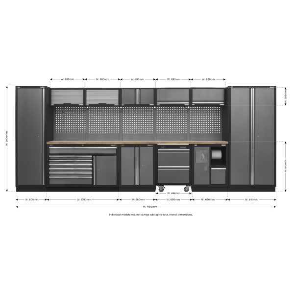 Sealey  APMSSTACK15W Superline PRO® Storage System with Pressed Wood Worktop 4.92m