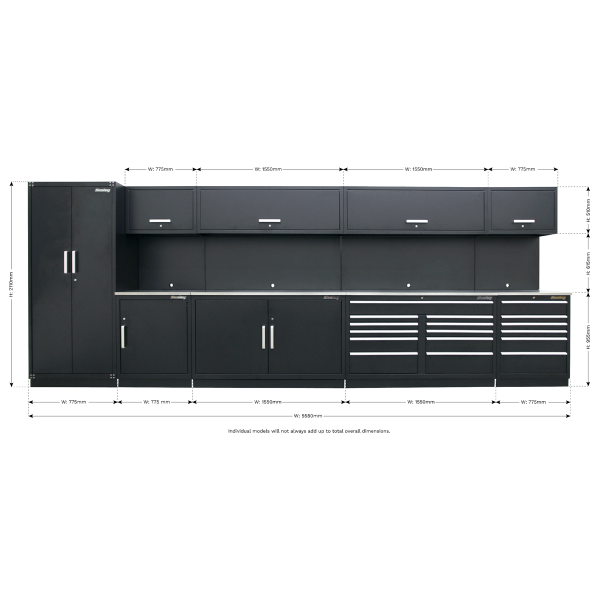 Sealey APMSSTEEL Premier Storage System with Stainless Worktop 5.58m