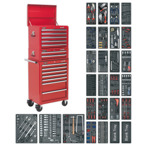 Sealey AP2200BBCOMBO American PRO® Topchest & Rollcab Combination 6 Drawer with 170pc Tool Kit – Red/Grey