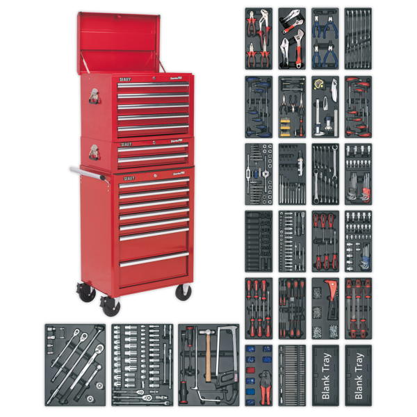 Sealey SPTCOMBO1 Superline PRO® Tool Chest Combination 14 Drawer with 1179pc Tool Kit – Red Sealey SPTCOMBO1 Superline PRO® Tool Chest Combination 14 Drawer with 1179pc Tool Kit – Red