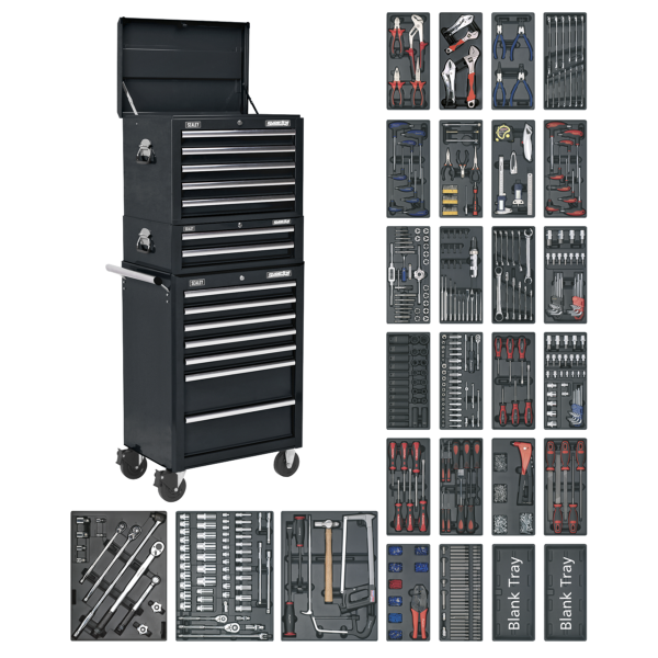 Sealey SPTCOMBO2 Superline PRO® Tool Chest Combination 14 Drawer with 1179pc Tool Kit – Black Sealey SPTCOMBO2 Superline PRO® Tool Chest Combination 14 Drawer with 1179pc Tool Kit – Black
