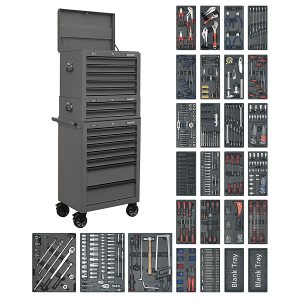 Sealey SPTGRCOMBO1 Superline PRO® Tool Chest Combination 14 Drawer with 1179pc Tool Kit – Grey