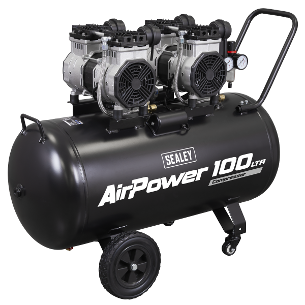Sealey SAC10001S 100L Oil Free Low Noise Direct Drive Air Compressor 2 x 2hp