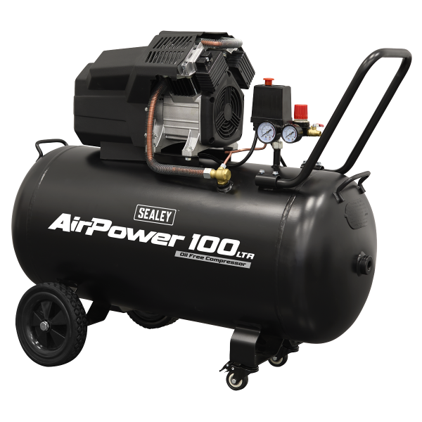 Sealey SAC10002 Air Compressor 100L V-Twin Oil Free Direct Drive 3hp