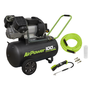 Sealey SAC10030VEKIT 100L Direct Drive V-Twin Air Compressor 3hp with Air Accessory Kit