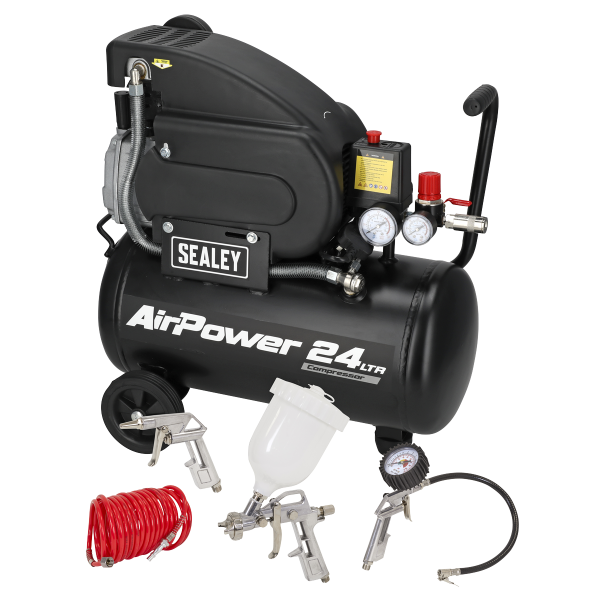 Sealey SAC2420APK 24L Direct Drive Air Compressor 2hp with 4pc Air Accessory Kit