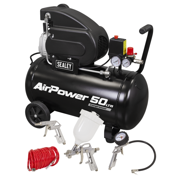 Sealey SAC5020APK 50L Direct Drive Air Compressor 2hp with 4pc Air Accessory Kit Sealey SAC5020APK 50L Direct Drive Air Compressor 2hp with 4pc Air Accessory Kit