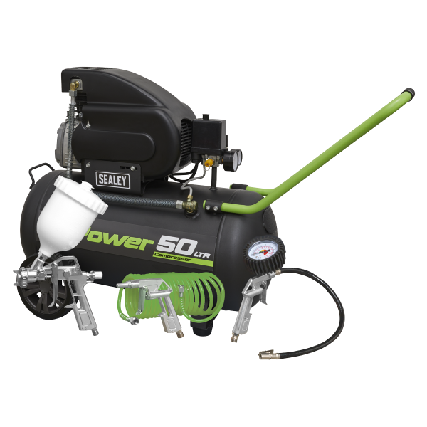 Sealey SAC5020EPK 50L Direct Drive Air Compressor 2hp with 4pc Air Accessory Kit