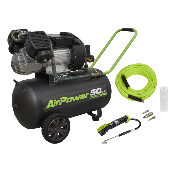 Sealey SAC5030VEKIT 50L V-Twin Direct Drive Air Compressor 3hp with Air Accessory Kit